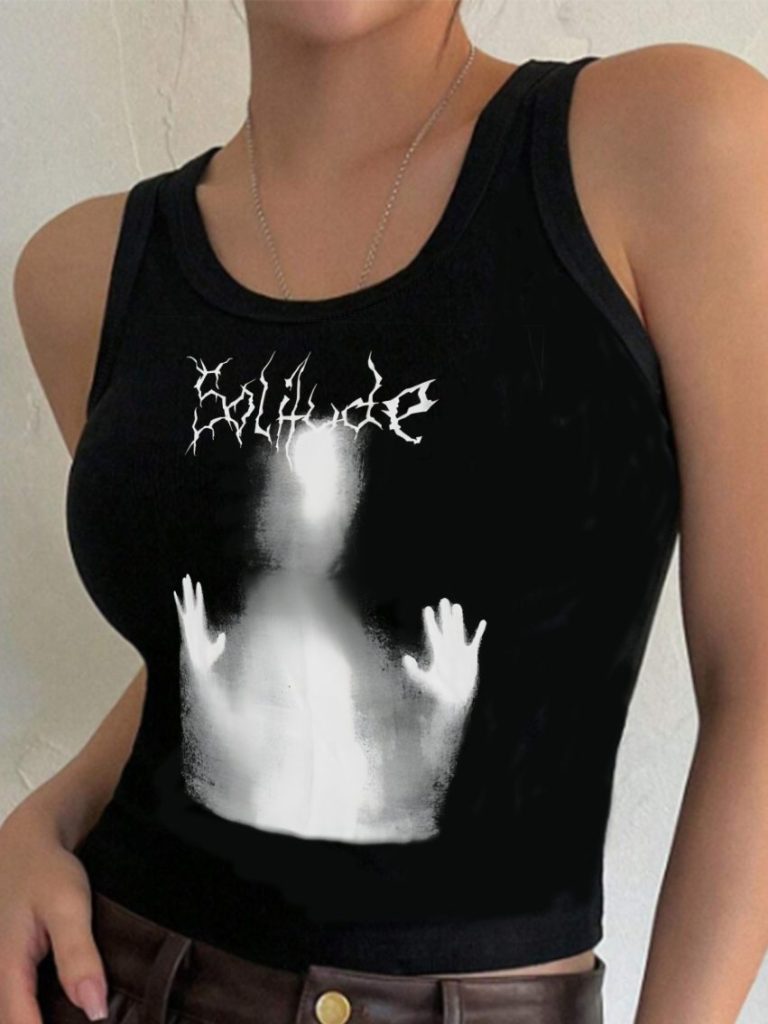 Black Abstract Print Sleeveless Top