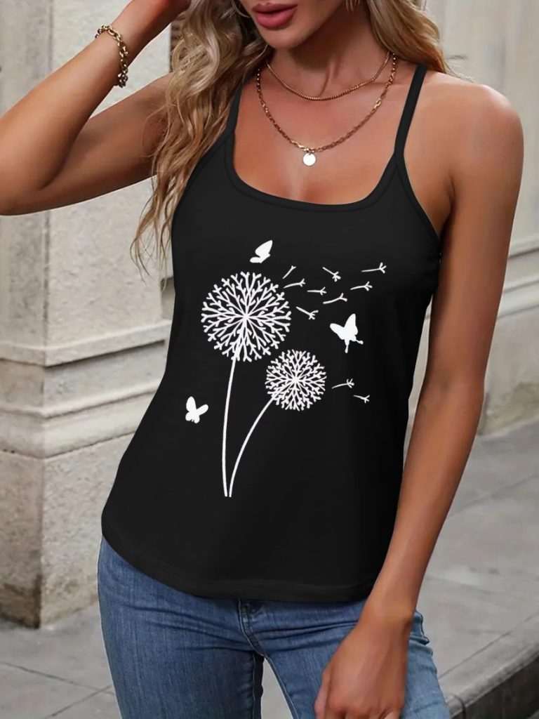 Brown Butterfly Print Sleeveless Top