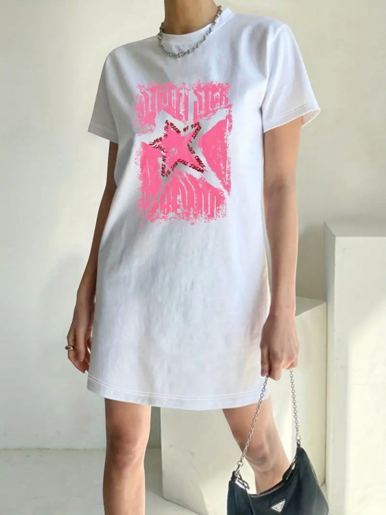Pink Star Print Collared Tee