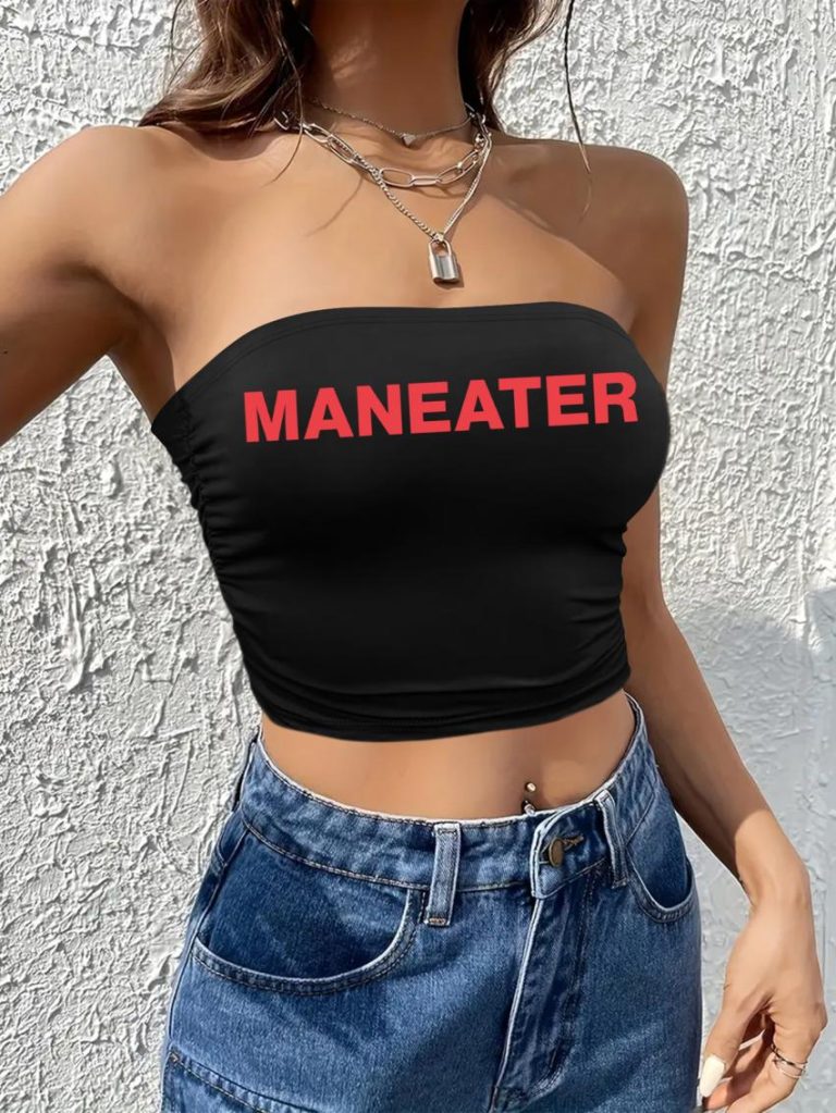Red Letter Print Off-Shoulder Top
