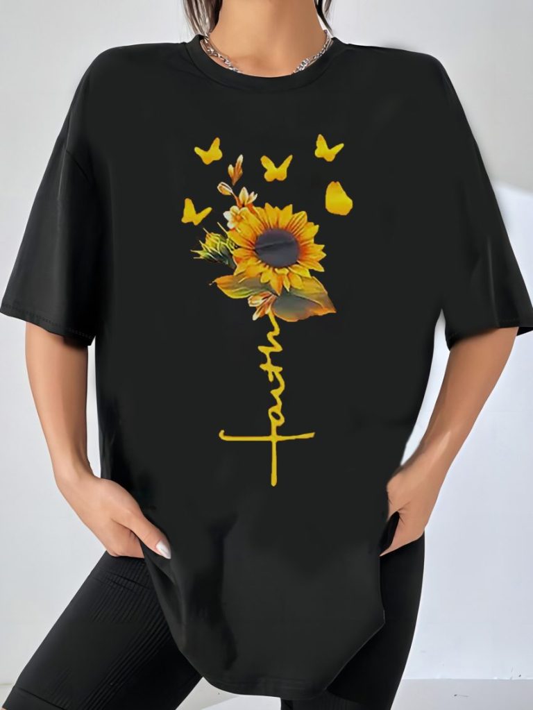 Yellow Floral Print Crew Tee