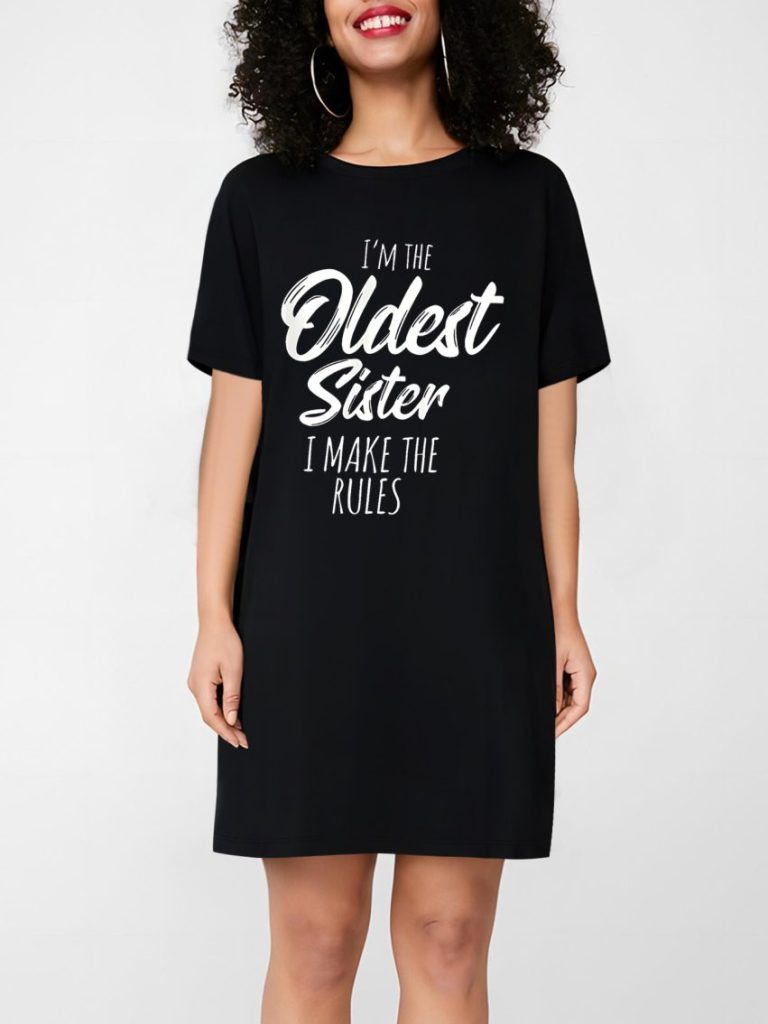 Black Letter Print Collared Tee