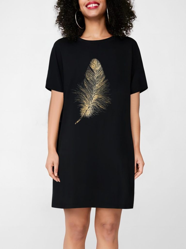 Brown Tropical Print V-Neck Tee