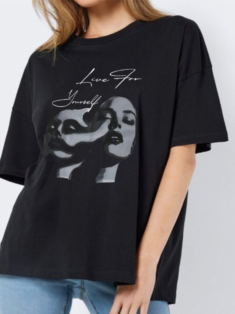Brown Portrait Print Off-Shoulder Top