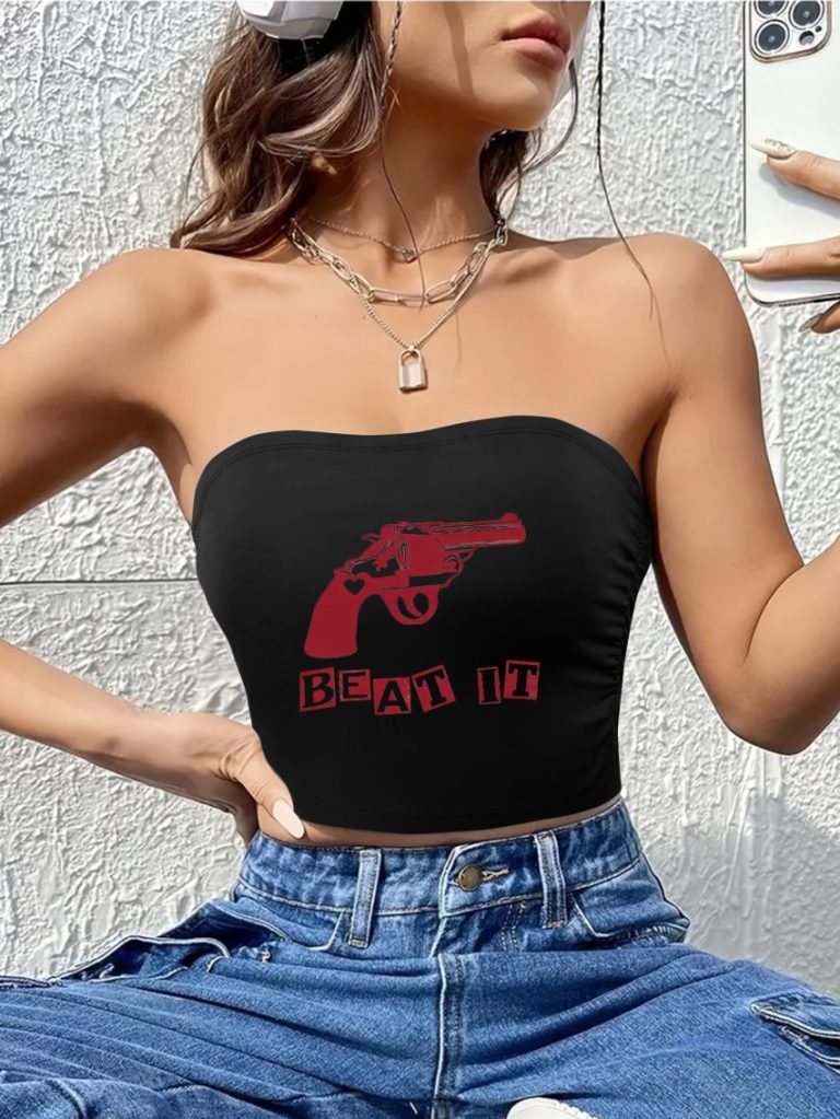 Red Music Print Crew Top