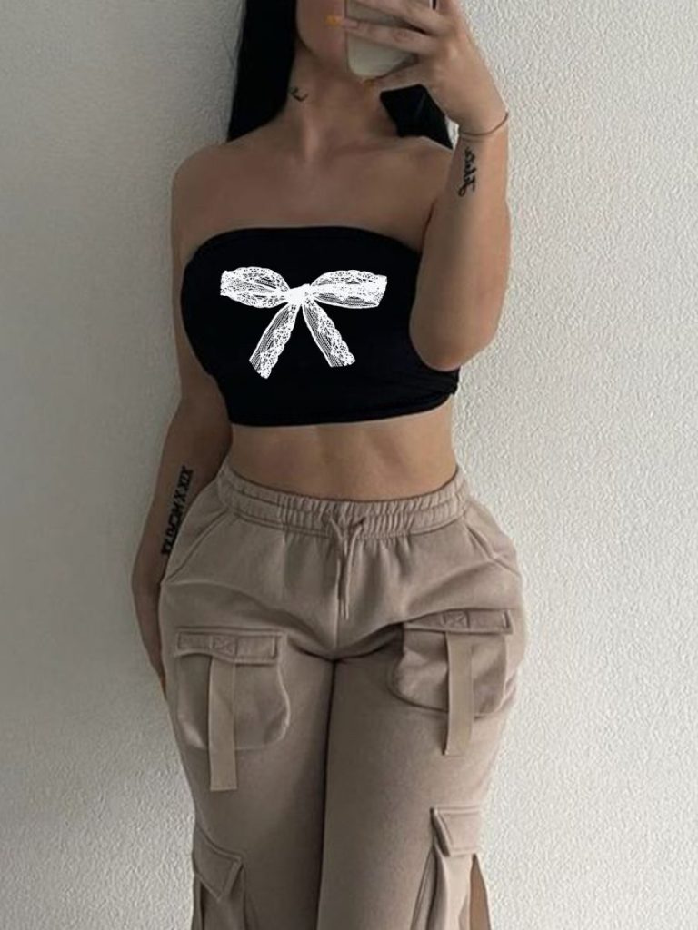 Beige Butterfly Print Off-Shoulder Top