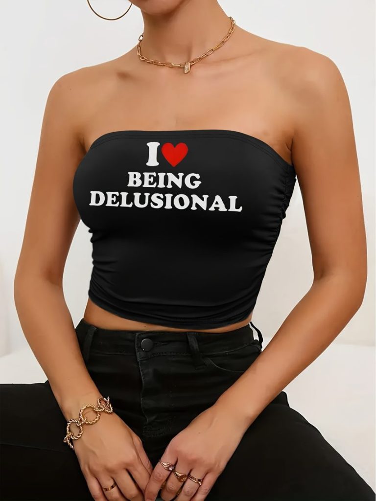 Brown Heart Print Off-Shoulder Top