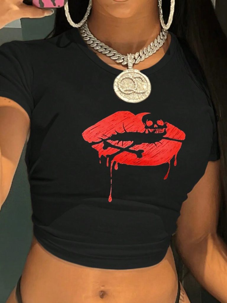 Skull Print Puff Sleeve Tee