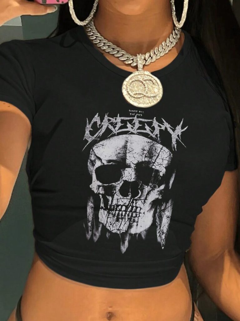 Gray Skull Print Tee