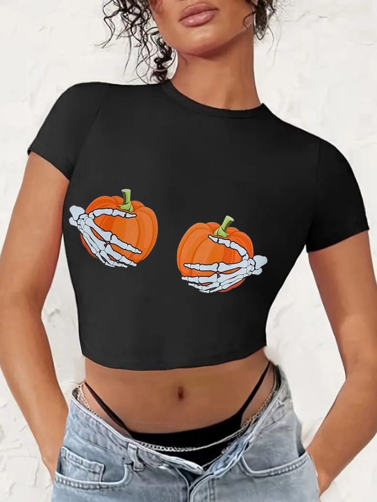 Orange Music Print Off-Shoulder Top