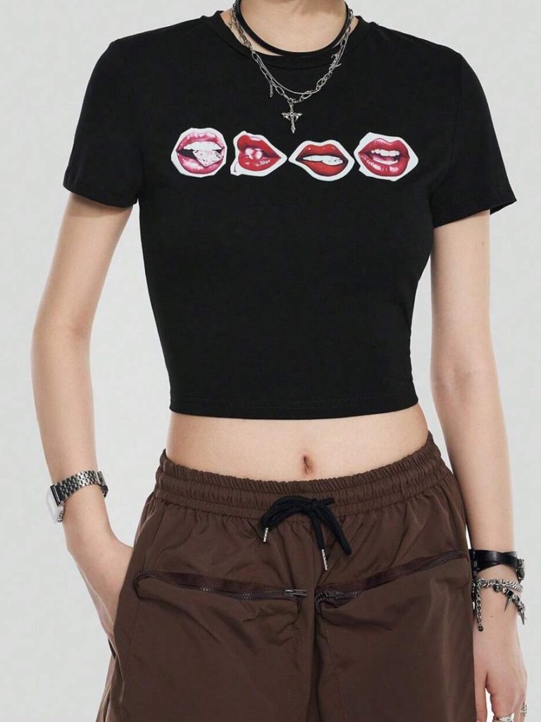 Smiley Print Puff Sleeve Tee