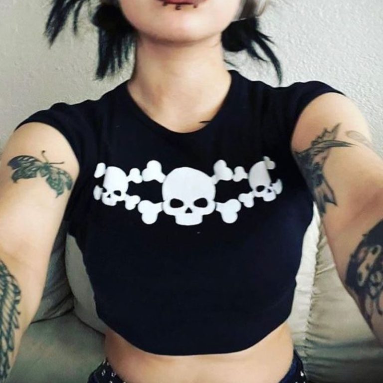 White Skull Print Off-Shoulder Top