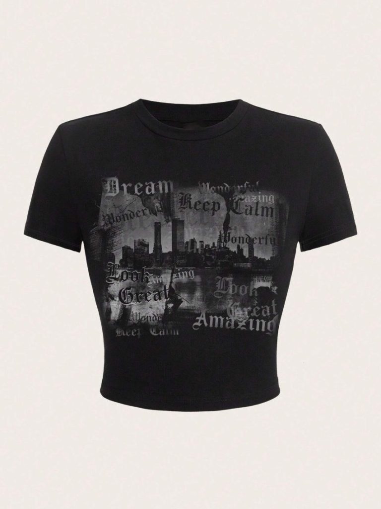 Gray Music Print Square Tee