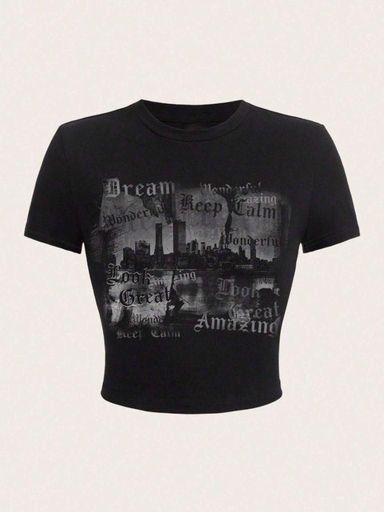 Gray Music Print Square Tee
