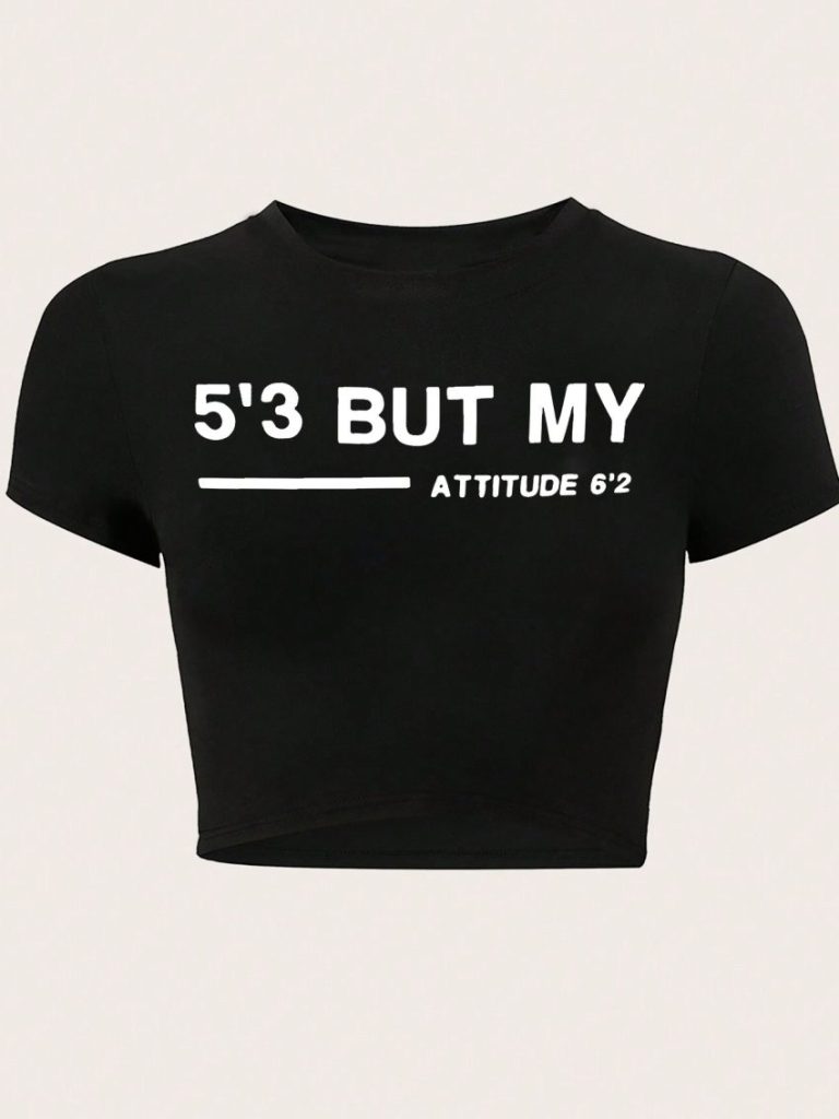 Gray Letter Print Square Tee