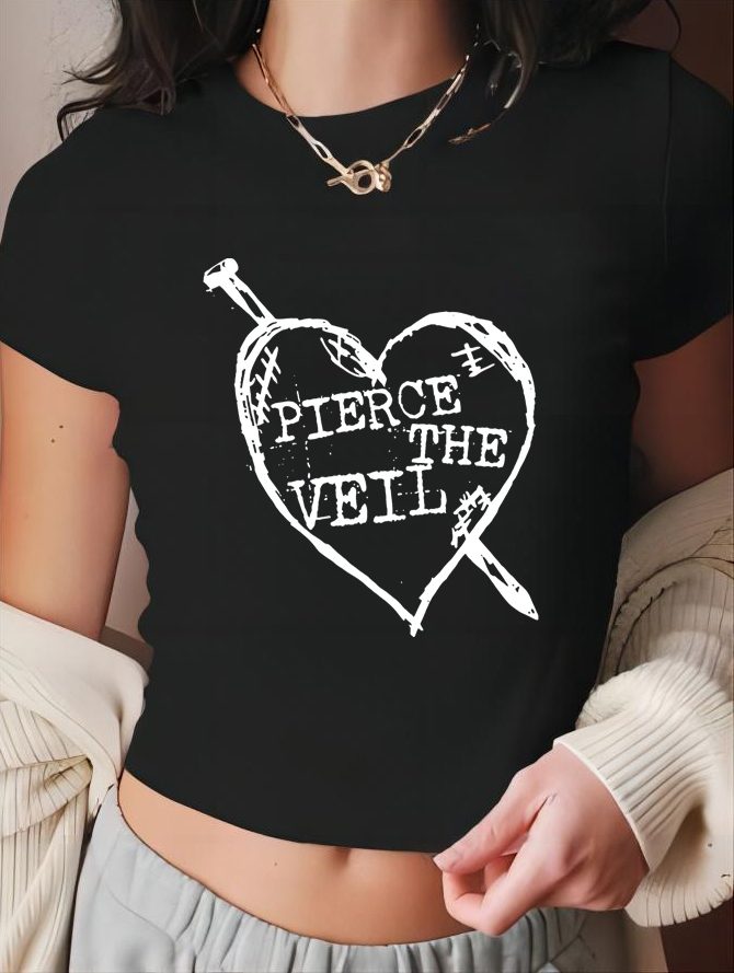 Black Heart Print Halter Tee
