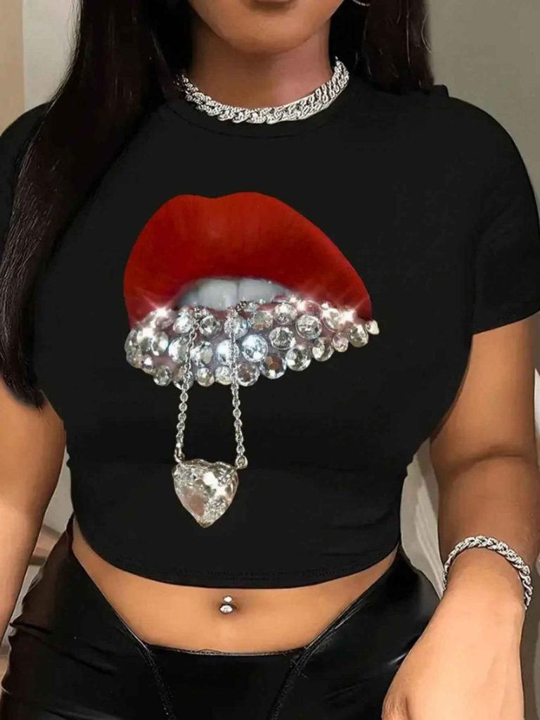 Black Heart Print Off-Shoulder Top