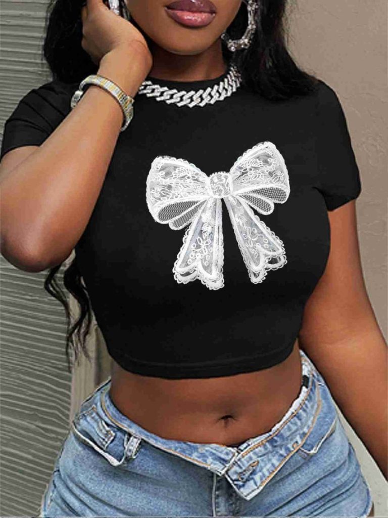 Butterfly Print Puff Sleeve Tee