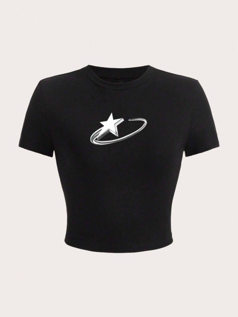 Star Print Cap Sleeve Tee