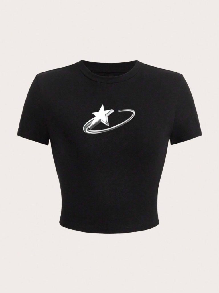 Star Print Cap Sleeve Tee
