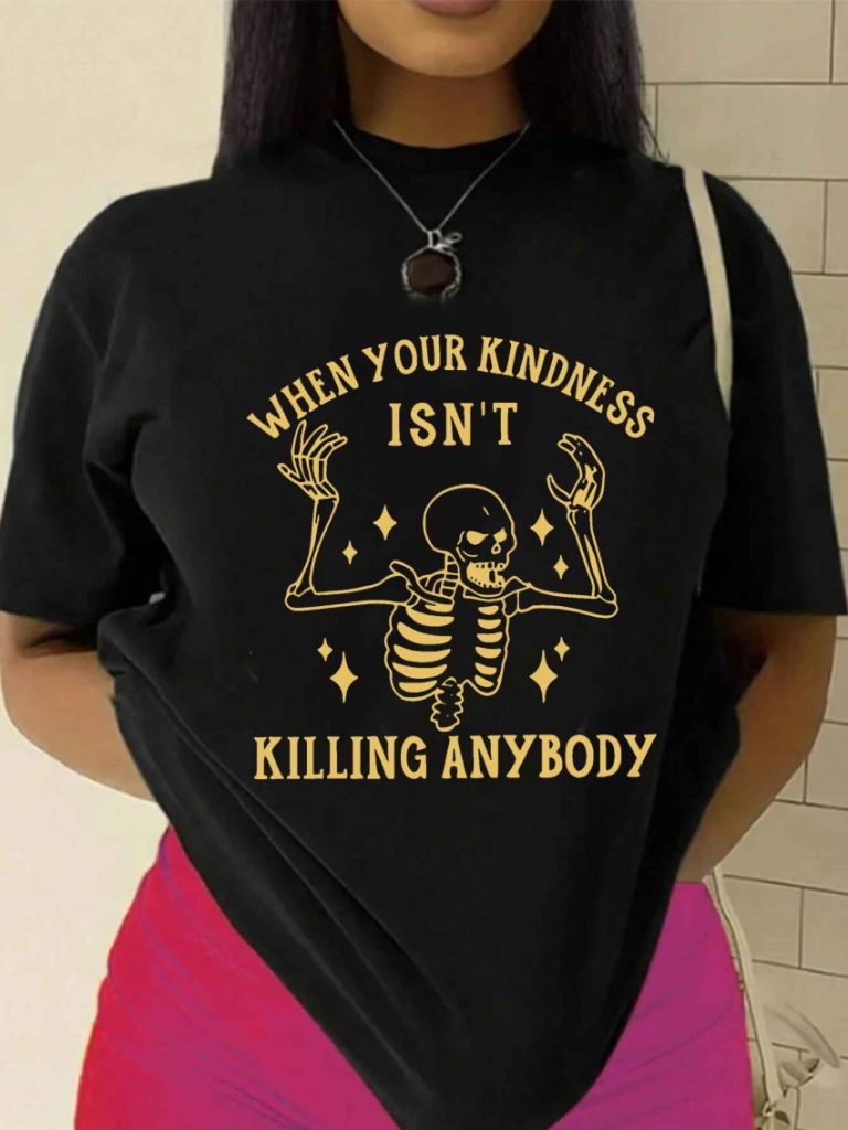 Skeleton Slogan Cotton Crewneck Tee