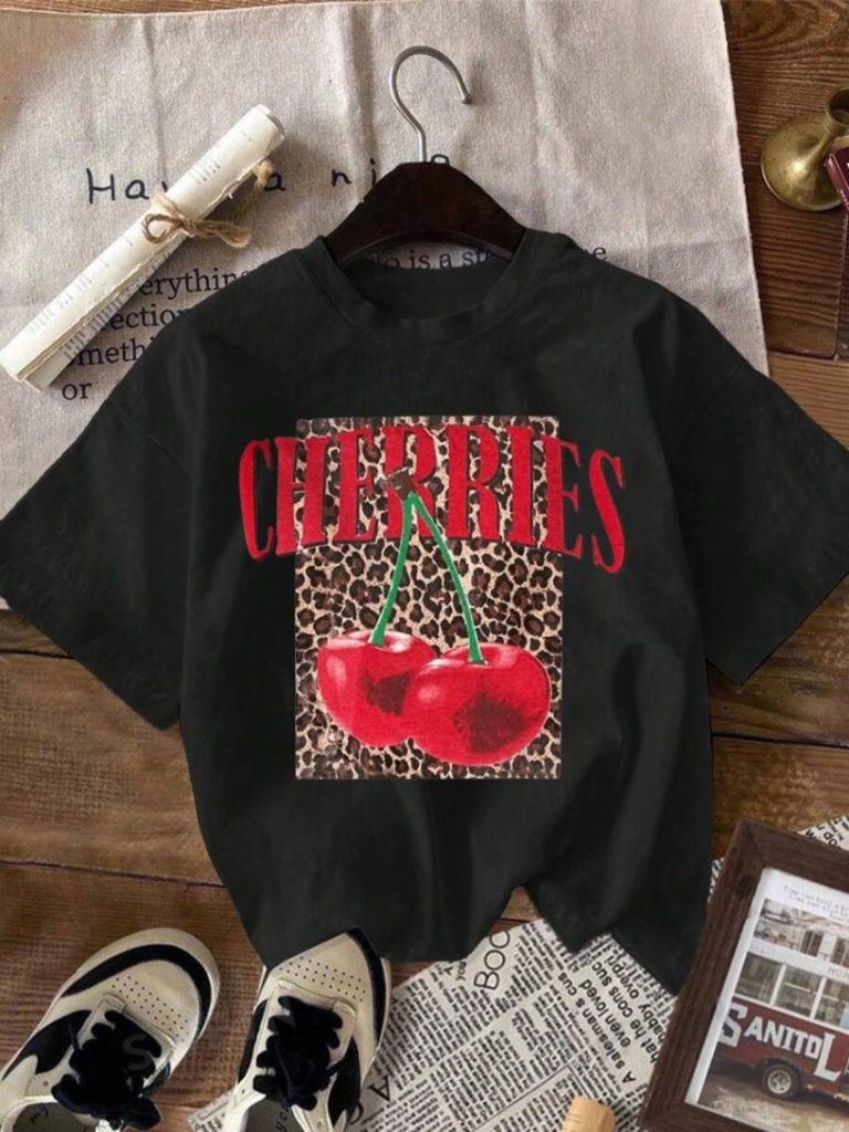 Cherry Leopard Black Tee