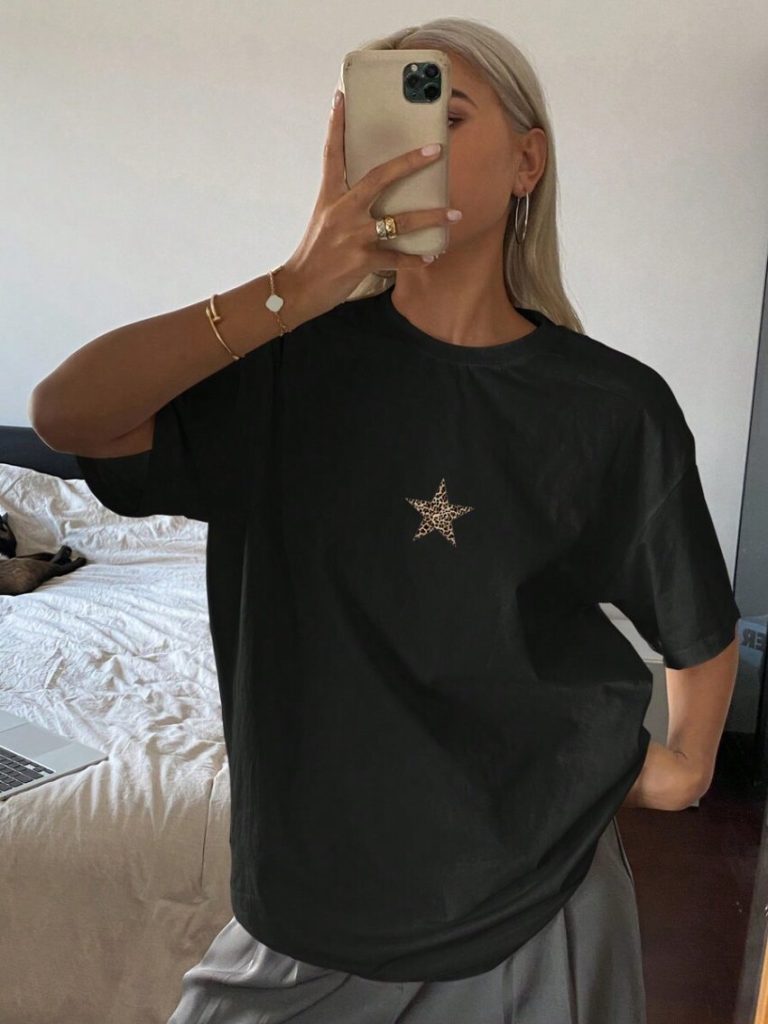 Star Print Oversized Cotton Tee
