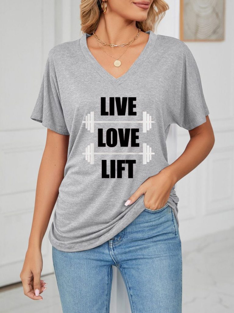 Gray Heart Print V-Neck Tee