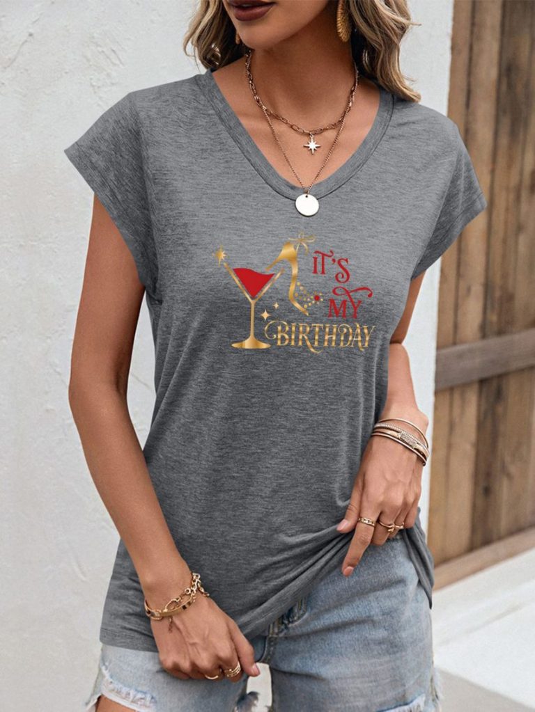 Beige Heart Print V-Neck Tee