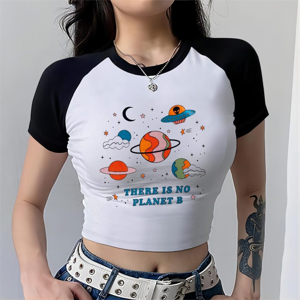 Orange Cartoon Print Crew Tee
