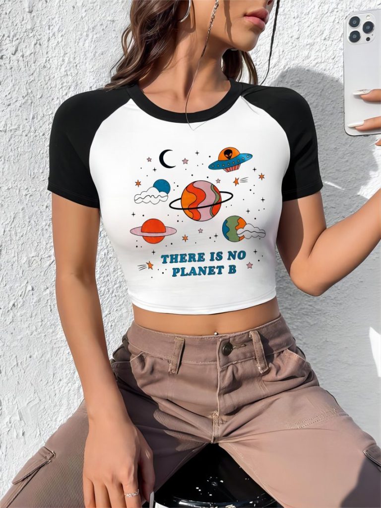 Multicolor Cartoon Print V-Neck Tee