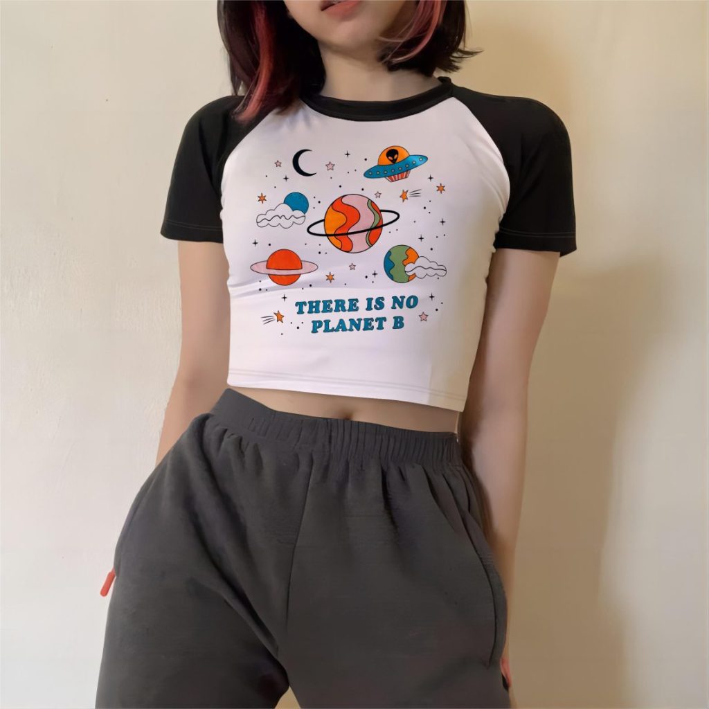Orange Cartoon Print V-Neck Tee
