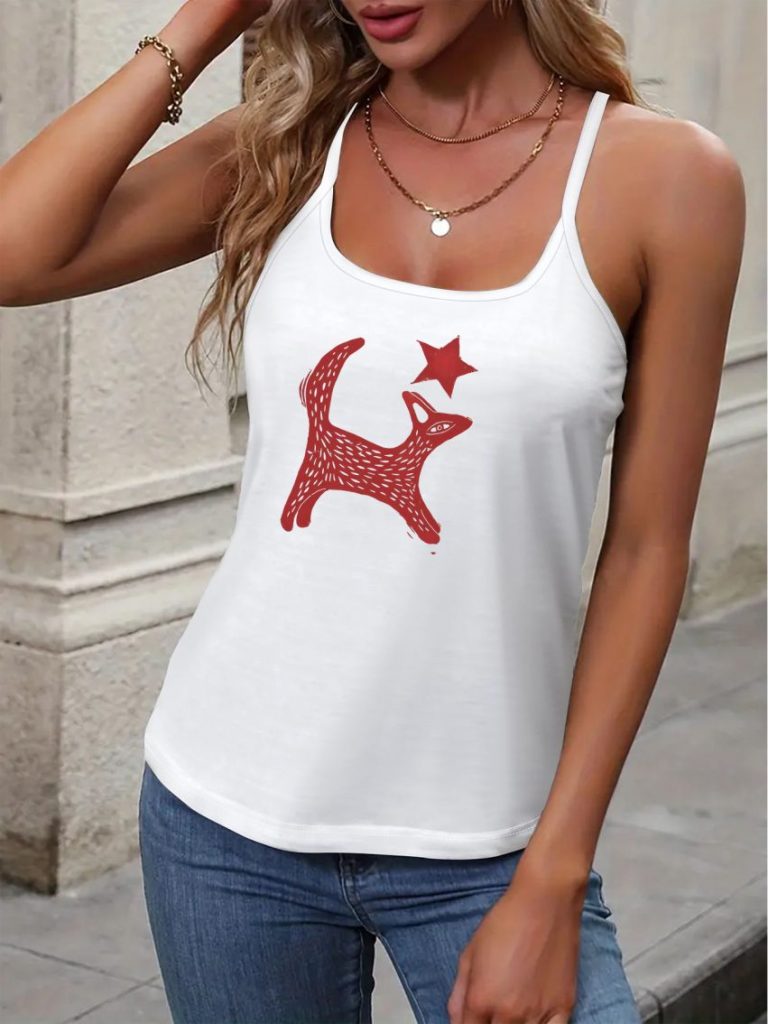 Red Star Print Sleeveless Top
