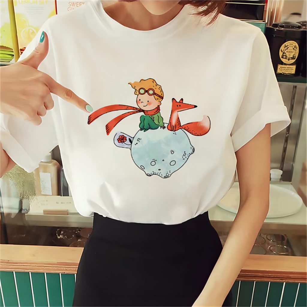 Blue Cartoon Print Collared Tee