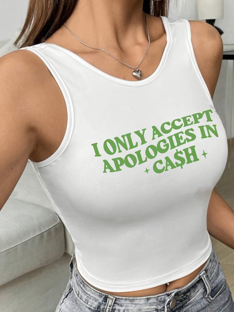 Green Letter Print Sleeveless Top