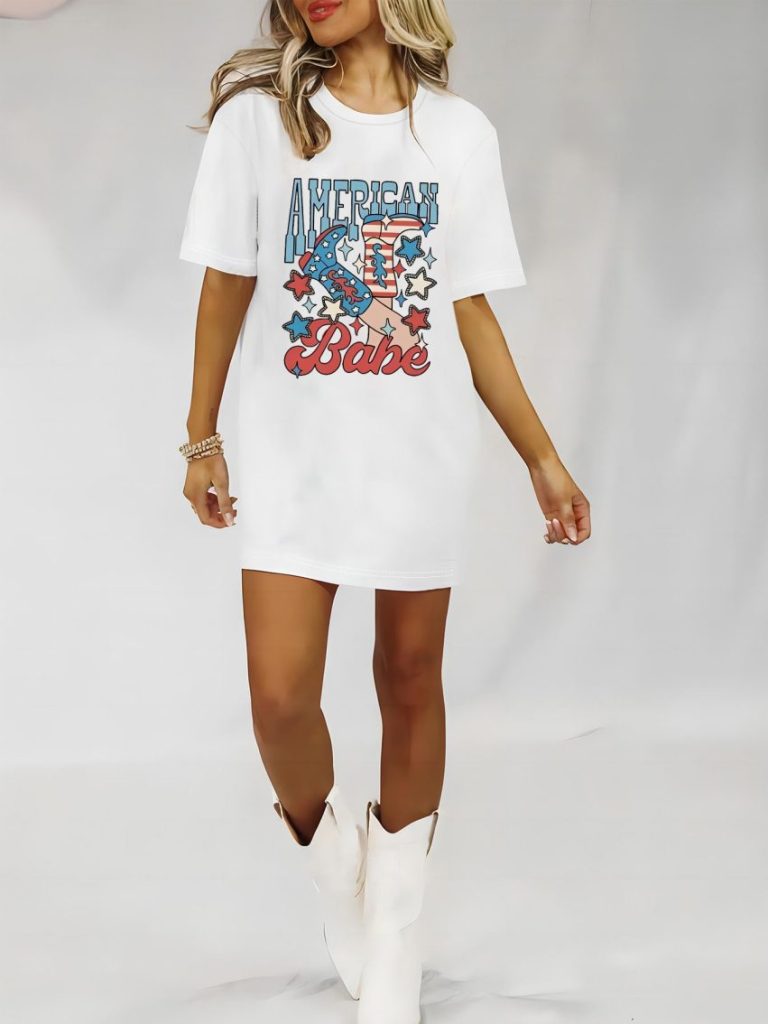 White Cartoon Print Square Tee
