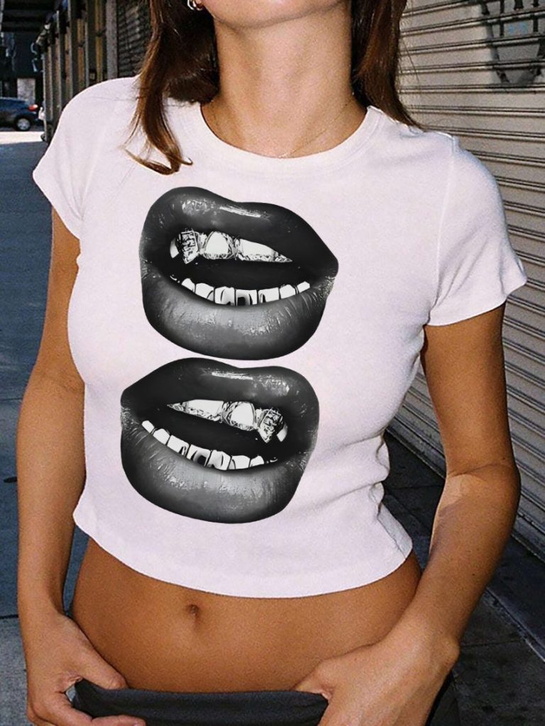 Brown Portrait Print V-Neck Tee