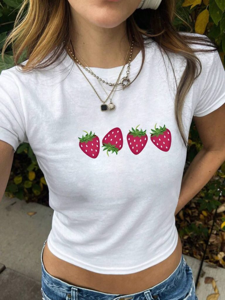 White Heart Print V-Neck Tee