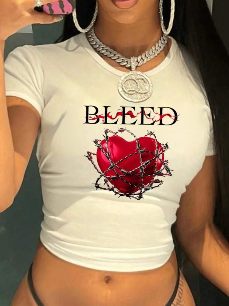 Red Heart Print Top