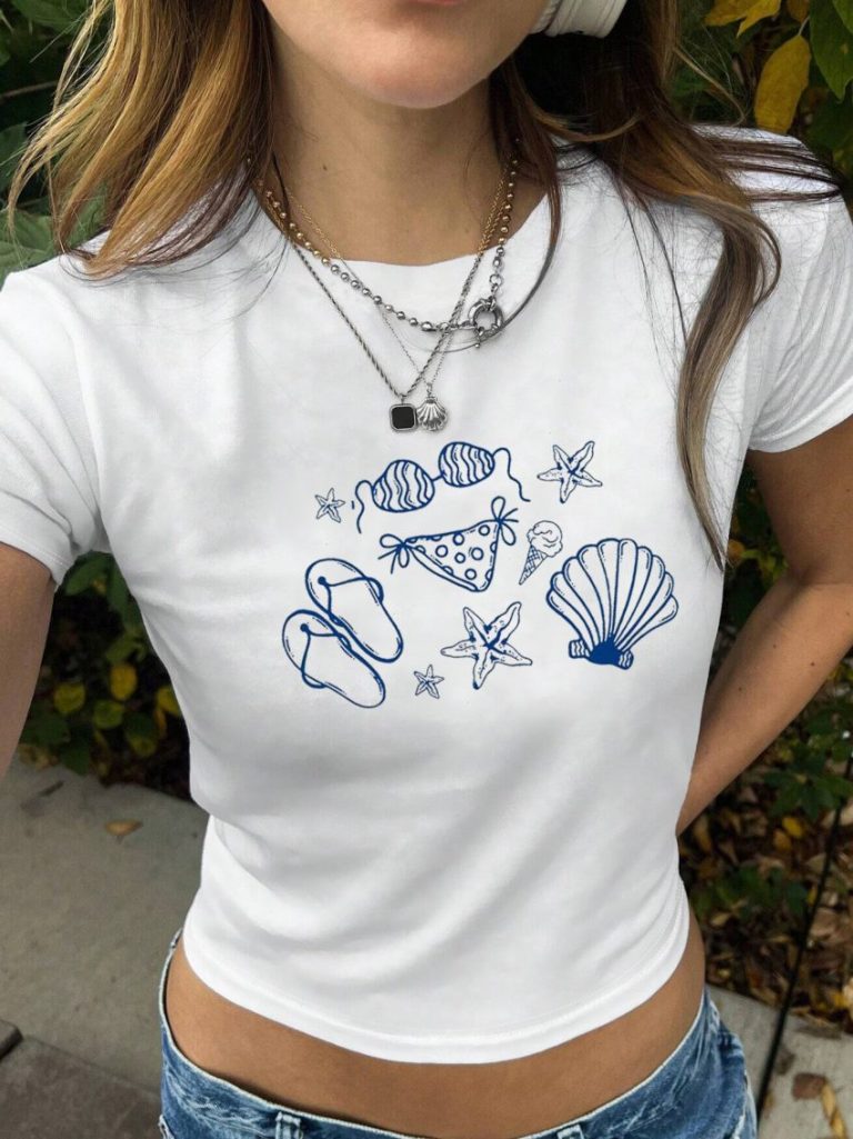 Blue Butterfly Print V-Neck Top