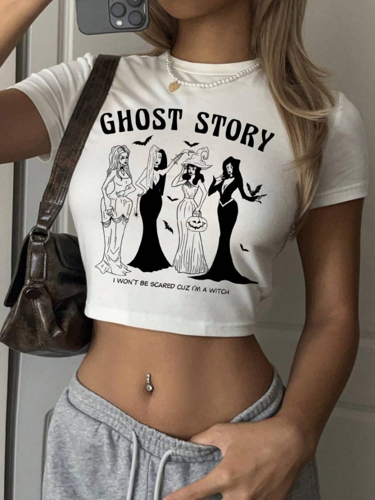 Gray Cartoon Print Crew Top