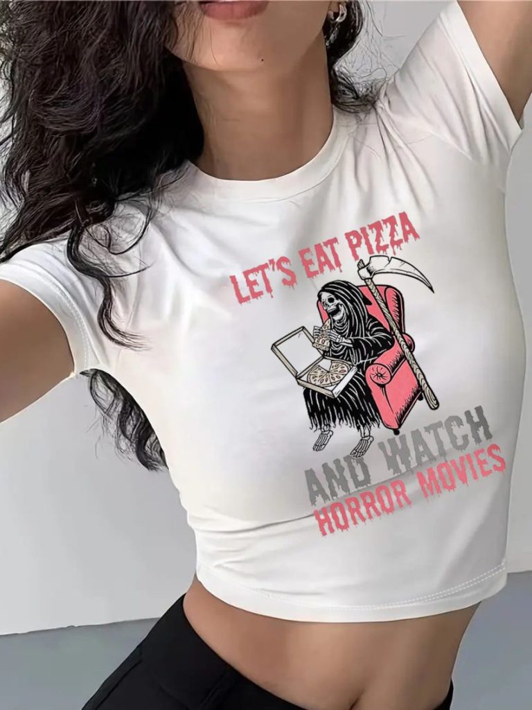 Black Cartoon Print Crew Top