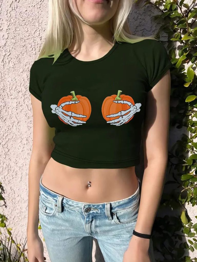 Orange Butterfly Print V-Neck Top