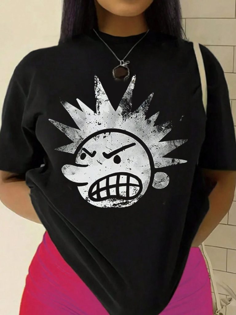 Purple Smiley Print Crew Tee
