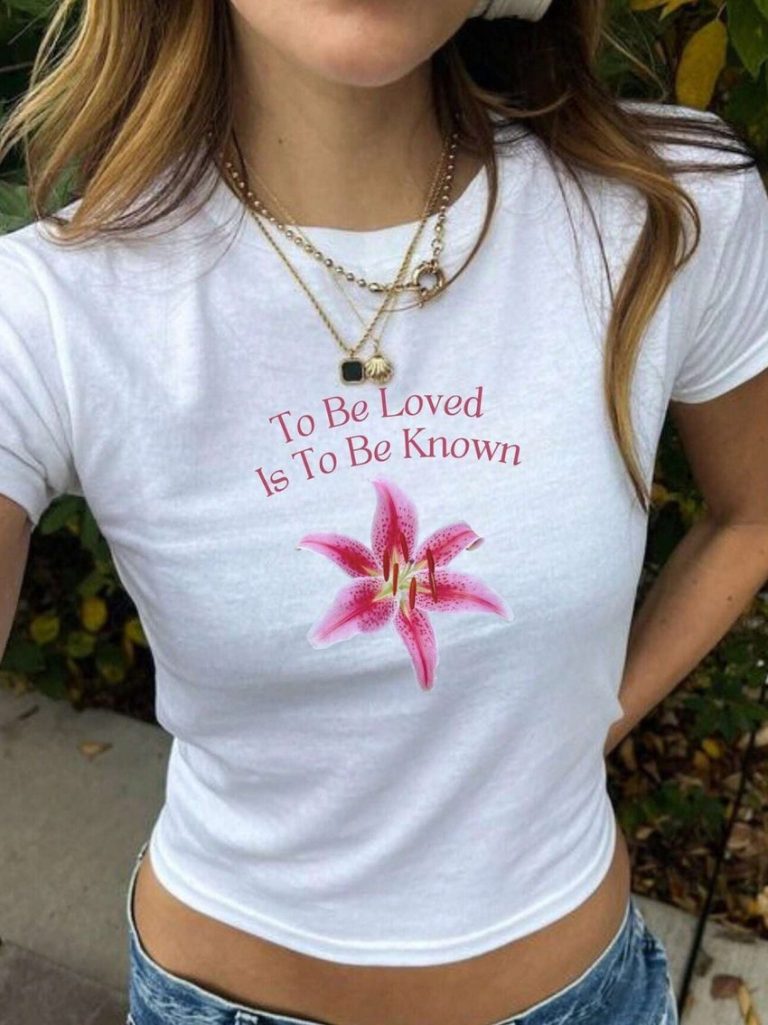 Pink Floral Print V-Neck Tee