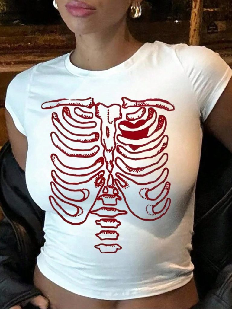 Red Heart Print Square Tee