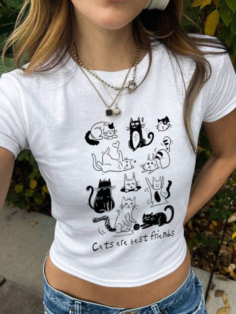 Black Cartoon Print Halter Tee