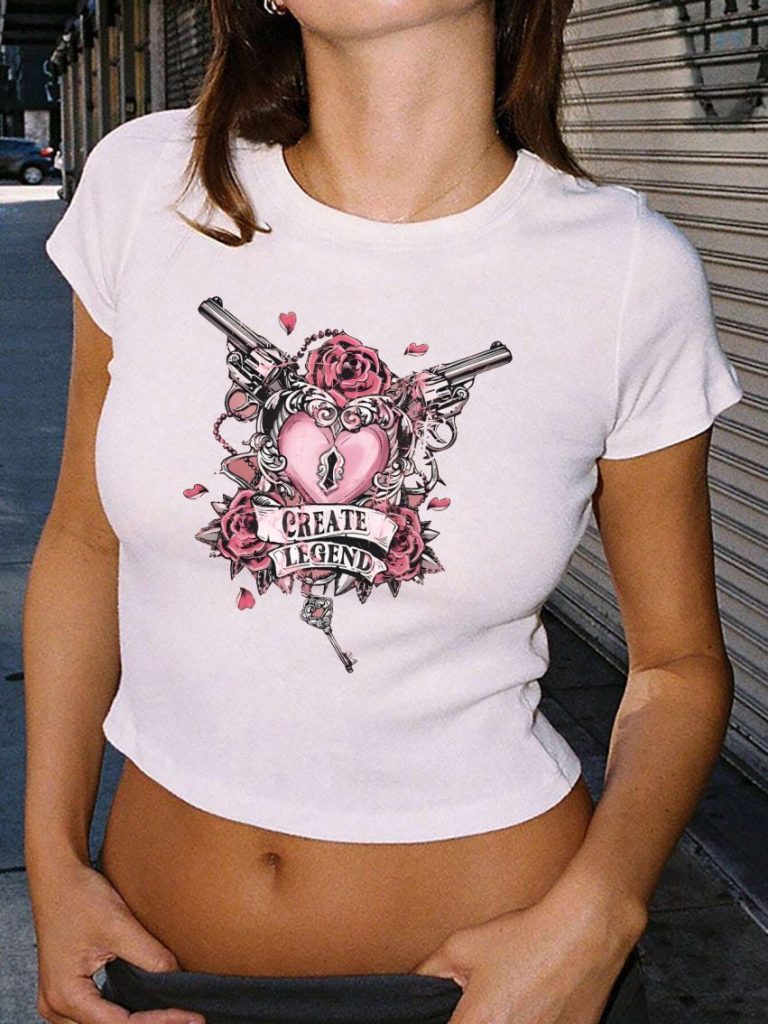 Gray Floral Print Crew Tee