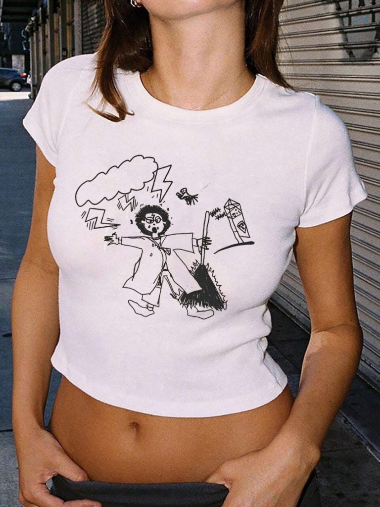 Beige Cartoon Print Halter Tee