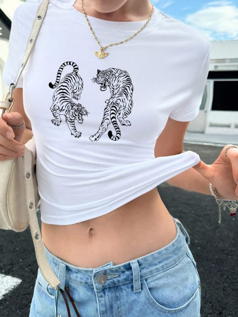 Gray Butterfly Print V-Neck Tee
